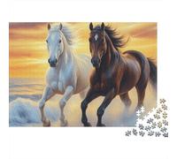 Caballos Salvajes Galop Rompecabezas Atardecer artístico Cartón Premium 1000 Piezas, Desafío Educativo Adultos/Adolescentes, Actividad Hogar, Colores Vibrantes para Entusiastas 38x26cm/1000pcs