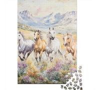 Caballos Salvajes galopando Rompecabezas Estilo Arte Paisaje Pastoral Clásico 3 Capas Cartón 1000 Piezas, Ultra Duro Adultos, Alivio Estrés,Regalo Noche Juego Familiar 70x50cm/1000pcs
