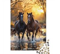 Caballos Salvajes galopando Rompecabezas Estilo Paisaje Natural 3 Capas Cartón 1000 Piezas, Entrenamiento Cerebral, Alivio Estrés, Regalo Descanso Oficina 38x26cm/1000pcs