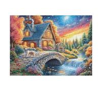 Cabaña acogedora con un Carlin sobre el Puente Puzzles 500 Piezas Estera Portátil 3D Rompecabezas Familiar para Adultos Aliviar Estrés Decoración Hogar Moderno Creativo 500 PCS