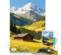 Cabaña Alpina en Prado de Verano Rompecabezas de 1000 Piezas para Adultos Juego de Ejercicios y Pensamiento Ajuste Espacios Actividad para Fortalecer los Lazos Familiares (38x52cm)