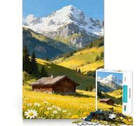 Cabaña Alpina en Prado de Verano,Rompecabezas de 1000 Piezas para Adultos Juego Que estimula la Mente Superficie Lisa y sin Rebabas Un pasatiempo Fascinante para los Momentos de Ocio (38x26cm)