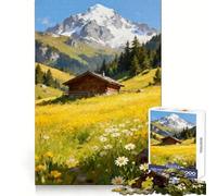Cabaña Alpina en Prado de Verano, Rompecabezas de 1000 Piezas para Adultos, Mejora la Memoria, Tiempo Libre Divertido, Arte Cortado con láser, (38x26cm)