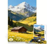 Cabaña Alpina en Prado de Verano Rompecabezas para Adultos de 1000 Piezas Mejora la Memoria Agradable Tiempo de Descanso Corte de precisión (38x26cm)