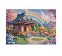 Cabaña arcoíris en el Campo en Primavera Puzzles 300 Piezas Decorativo Hogar Obra De Arte Rompecabezas Familiar para Adultos Desafío Intelectual DIY Creativo 300 PCS
