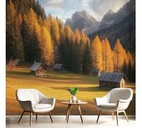Cabaña De Alerce Papel Tapiz Fotográfico, Papel Pintado Pared Dormitori 150Anx105Al cm, Fotográfico Decorativo Pared Paisaje Otoñal 3D, Mural Tela de Seda Naranja, Antiestático