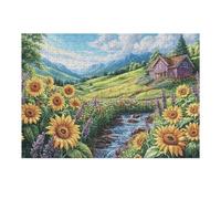 Cabaña de Campo de Girasoles Campo Naturaleza Salvaje Hermosa Puzzles 300 Piezas Impossible Desafío Rompecabezas para Adultos Aliviar Estrés Decoración Hogar DIY Moderno Portátil 300 PCS