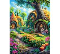 Cabaña de Hobbit en el jardín del Bosque Puzzle 500 Piezas Educativo Familiar Mitos de Cuento de Hadas Rompecabezas 3D para Toda La Familia Aliviar Estrés Decoración Hogar Portátil 500 PCS