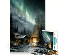 Cabaña de Invierno bajo la Aurora Boreal,Rompecabezas de 1000 Piezas,Juego de ingenio,Troquelado de Alta precisión,pasatiempo Fascinante para Momentos de Ocio (50x75cm)