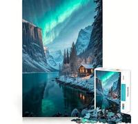 Cabaña de Invierno bajo la Aurora Boreal,Rompecabezas de 1000 Piezas para Adultos Diversión para Entrenar la Mente Corte Limpio Componentes Resistentes Actividad Relajante para desconectar (50x75cm)