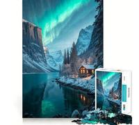 Cabaña de Invierno bajo la Aurora Boreal,Rompecabezas de 1000 Piezas para Adultos,Juego de concentración Mental, Corte láser,Actividad Nocturna Divertida para Toda la Familia (38x26cm)