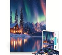 Cabaña de Invierno bajo la Aurora Boreal,Rompecabezas de 1000 Piezas para Adultos Piensa,Entrena,Juega Cierre Seguro,sin Piezas Sueltas aliviar el estrés (50x75cm)