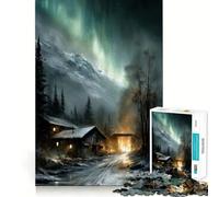 Cabaña de Invierno bajo la Aurora Boreal Rompecabezas para Adultos de 1000 Piezas Juego de Memoria Mental Manualidad de Corte de Alta precisión Tiempo de Tranquilidad Ejercicio Mental en casa