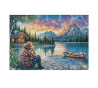 Cabaña de Madera en el Lago del Bosque de Pinos Puzzle 300 Piezas Papel Mayores Terapia Ocupacional Alivio Estrés Tiempo Libre En Casa Regalo Original 300 PCS