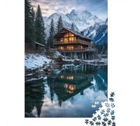 Cabaña de Madera en el Lago Puzzle de 1000 Piezas Papel para Adultos Paisaje Alpinismo Relajación Decoración Hogar Regalo Familiar 70x50cm/1000pcs