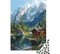 Cabaña de Montaña Puzzle de 1000 Piezas Papel para Adultos Escena de Lago Naturaleza Relajante Enfoque Puzzle para Familia Decoración Regalo 70x50cm/1000pcs