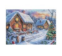 Cabaña de Navidad Invierno Nieve Bosque Paisaje boscoso Naturaleza Salvaje Puzzle 300 Piezas Desafío Impossible Rompecabezas para Adultos Aliviar Estrés Decoración Hogar 3D Maquetas Construir 300 PCS