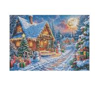 Cabaña de Navidad Invierno Nieve Camino Bosque Exterior Puzzles 300 Piezas Impossible 3D Ultra Difícil Rompecabezas para Adultos Desafío Intelectual Estera Portátil DIY Moderno Creativo 300 PCS