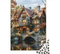 Cabaña de Otoño Puzzle de 1000 Piezas Puzzle para Adultos Papel Vista Nocturna Puzzle para Toda la Familia 70x50cm/1000pcs