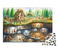 Cabaña del Bosque Familia de Ardillas Puzzle de 1000 Piezas Puzzle para Adultos Papel Hogar Subterráneo Interacción Familiar Relajante Decoración Regalo 38x26cm/1000pcs