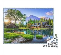 Cabaña en el Lago de montaña Puzzle 1000 Piezas Papel Reciclado para Adultos Puzzle para Adultos Imposible difícil desafiante Excelente Idea de Regalo para niños a Partir de 12 años 52x38cm/1000pcs