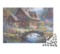 Cabaña Forestal Puzzle de 1000 Piezas Papel Puzzle para Adultos Puente de Piedra Relajante Regalo Decoración 52x38cm/1000pcs