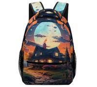 Cabaña iluminada por la luna Mochilas Paisajes Morrals Para Portátil Daypack Casual Mochila Escuela Para Colegio Viaje Cámping Primaria Pequeña Guardería Mochila One Size