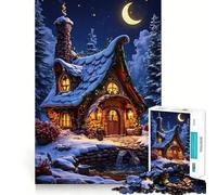 Cabaña Invernal caprichosa bajo la Luna Creciente Rompecabezas de 1000 Piezas para Adultos Juego de Habilidad Mental Corte láser para un Ajuste Actividad gratificante para días lluviosos
