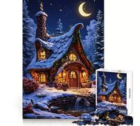 Cabaña Invernal caprichosa bajo la Luna Creciente Rompecabezas para Adultos de 1000 Piezas Ejercicio de razonamiento Fácil de Usar Bordes de Primera Calidad Un Regalo Encantador (38x52cm)