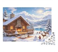 Cabaña Invernal Escena de Nieve Puzzle de 1000 Piezas Papel para Adultos Naturaleza a Orillas del Lago Juego de Puzzle 1000 Piezas Relajación Decoración Regalo Familiar 70x50cm/1000pcs