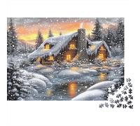 Cabaña Invierno Puzzle 1000 Piezas De Cartón Grueso Cabaña de Nieve Rompecabezas Anti Estrés Adultos para Actividad Abuelos Y Nietos como Regalo Original 38x26cm/1000pcs