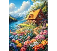 Cabaña Junto al mar de Flores Rompecabezas 300 Piezas Cartón Grueso para Parejas Animales y Plantas fantásticos Desarrollo Habilidades Pieza Decorativa Casa Pack Completo Regalo Cumpleaños 300 PCS