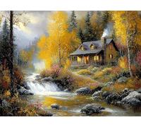 Cabaña Kit Pintura de Diamantes 5D Adultos Principiantes, Árboles Diamond Art Kit Completo, Actividad Relajación Antiestrés, Regalos Originales para Mujeres Cumpleaños, Decoración Hogar 20x30cm qo-836