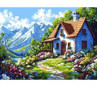 Cabaña Kit Pintura de Diamantes 5D Adultos Principiantes, flores Diamond Art Kit Completo, Actividad Relajación Antiestrés, Regalos Originales para Mujeres Cumpleaños, Decoración Hogar 40x50cm qo-830