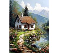 Cabaña Kit Pintura de Diamantes Adultos Principiantes, Flores (2) Diamond Art Kit Completo, Actividad Relajación Antiestrés, Regalos Originales para Mujeres Cumpleaños, Decoración Hogar 50x60cm qo-901