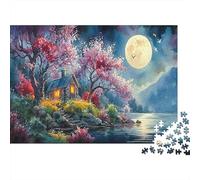 Cabaña Luz de Luna 1000 Piezas para Adultos: Casa de Flores de Cerezo Junto al Agua Juego Familiar Divertido y Desafiante Gran Regalo 38x26cm/1000 Piezas