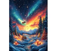 Cabaña navideña bajo Las Auroras boreales Puzzle 1000 Piezas Cartón Resistente para Parejas Vida Silvestre y Plantas Noches De Cita para Relajarse para Fiestas Navideñas 1000 PCS