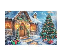 Cabaña navideña Nevada Tree Rompecabezas 1000 Piezas Cartón para Toda La Familia Juego Compartir Estimulación Cognitiva Regalo Fin De Año Mejor Valorado 1000 PCS