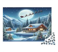 Cabaña Nevada Puzzle de 1000 Piezas Papel para Adultos Escena de Noche Navideña Juego de Puzzle 1000 Piezas Relajación Decoración Familiar 38x26cm/1000pcs