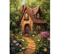Cabaña Pintura con Diamantes 5D Kit Completo, Bordado de Diamantes Kit Completo flores, Cristales Punto de Cruz, Full Drill para Adultos, Manualidades Creativas para Decoración Pared 40x50cm qo-903