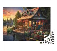 Cabañas a Orillas del Lago Rompecabezas para Adultos 38x26cm/1000pcs,Juegos De Desafío De