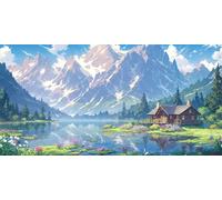 Cabañas madera Diamond Painting Adultos, Montañas nevadas 5D DIY Punto de Cruz Art, Niños Pintura de Diamante Kit, Cristal Painting Artesanías, Regalos de Decoración de Paredes Del Hogar 30x60cm z-575