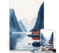 Cabañas Rojas en el fiordo Rompecabezas para Adolescentes 1000 Piezas Colección de Arte de Corte Limpio Calma Relajación (38x26cm)
