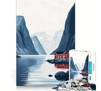 Cabañas Rojas en el fiordo Rompecabezas para Adolescentes 1000 Piezas Recall Boost Gentle Relax Smooth Cut Stylish Gift (38x52cm)