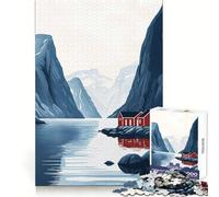 Cabañas Rojas en Fiordo Rompecabezas Difícil para Adultos 1000 Piezas Rompecabezas Mental Relajante Arte de Ensamblaje (50x75cm)