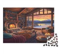 Cabane confortablePuzzles Pour Adultes 38x26cm/1000pcs,Jeux De Défi Vue hivernale Sur la montagne