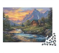 Cabane de montagnePuzzles Pour Adultes 38x26cm/1000pcs,Jeux De Défi Peinture de paysage Rustique