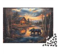 Cabane forestière 70x50cm/1000pcs Puzzle Pour Adultes - Paysage de rivière Avec Ours sauvages,Jouet De DIY