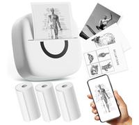 cabaro Mini impresora térmica con 3 rollos de papel, cápsulas de impresión portátiles Bluetooth para teléfono, fabricante de calcomanías de estudio para imágenes, fotos, diarios, bricolaje, compatible