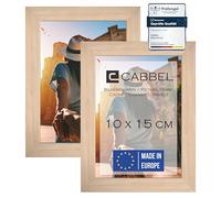 CABBEL Set de 2 marcos 10x15 cm natural | Madera MDF resistente | Cristal acrílico irrompible | Para colgar o colocar | Ideal para fotos y collage